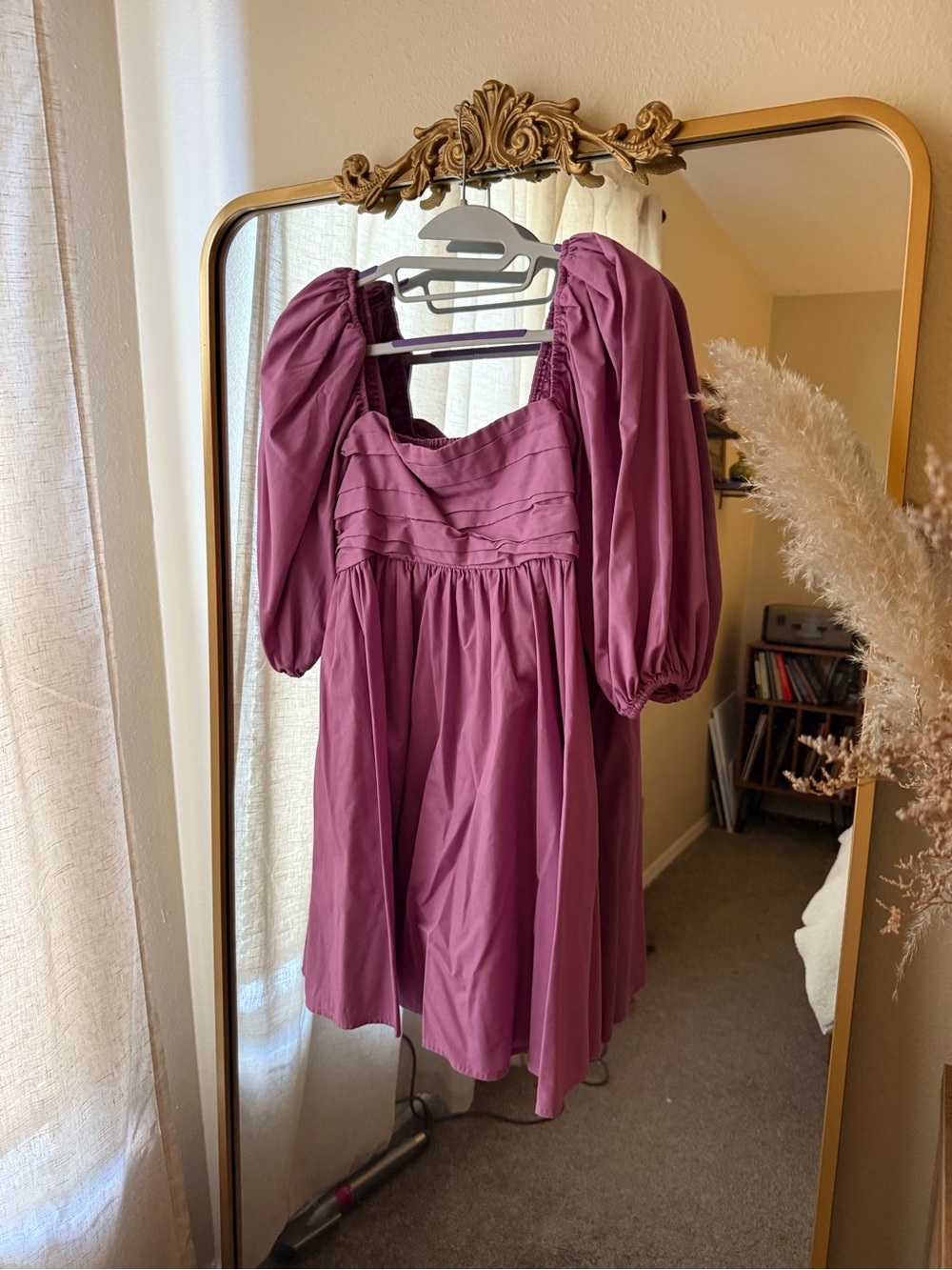 Abercrombie & Fitch Mauve Puff-Sleeve Mini Dress